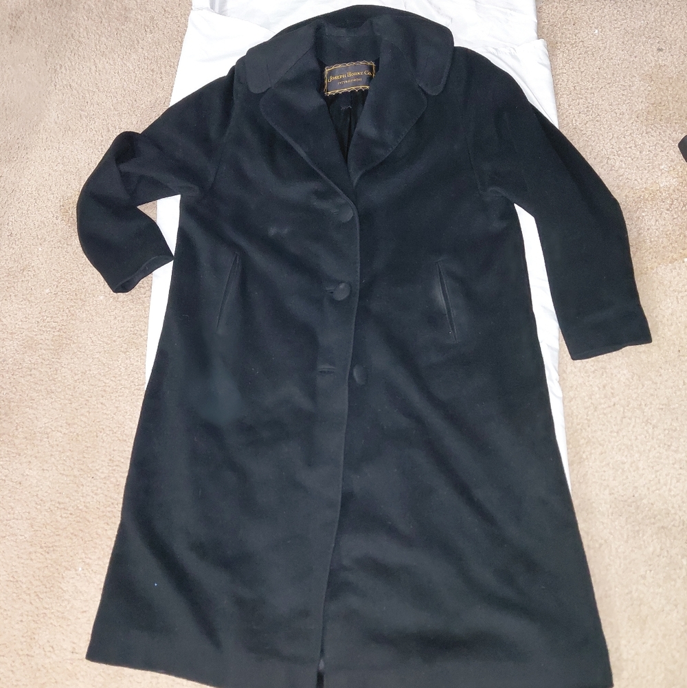 Elegant Vintage Black Women's 100% Cashmere Coat Super Soft L 14-16